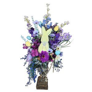 Easter Floral Arrangement With Bunny & Egg Accents In Vintage Style Urn Centerpi
